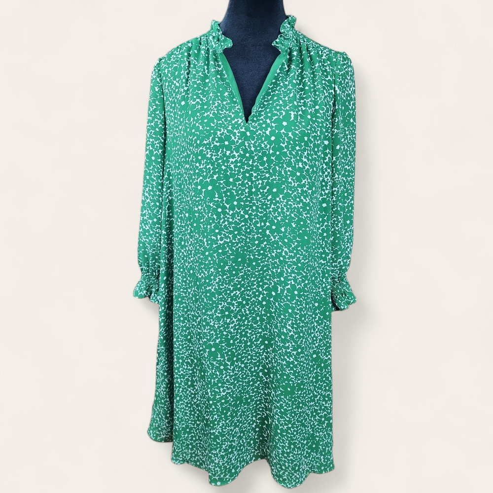 HOBBS LONDON | Elegant Green White Ditsy Floral Women's Mini Ruffle Dress | US 8 - Picture 2 of 12
